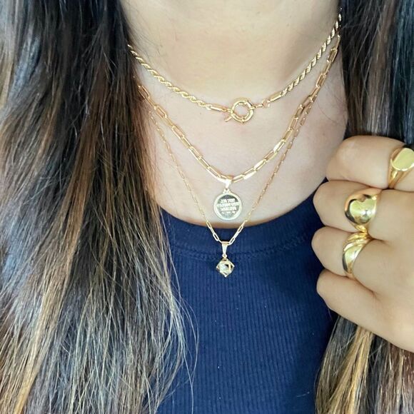 Trendy 4 mm Gold filled Rope chain choker necklace with o ring  hypoallergenic - Picture 3 of 3